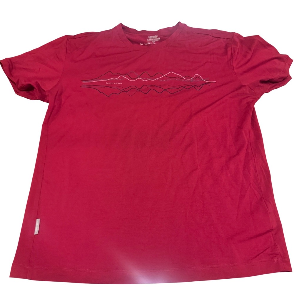 Icebreaker Mens Merino Wool Superfine Lite T-Shirt Red Gorpcore Alps Graphic M